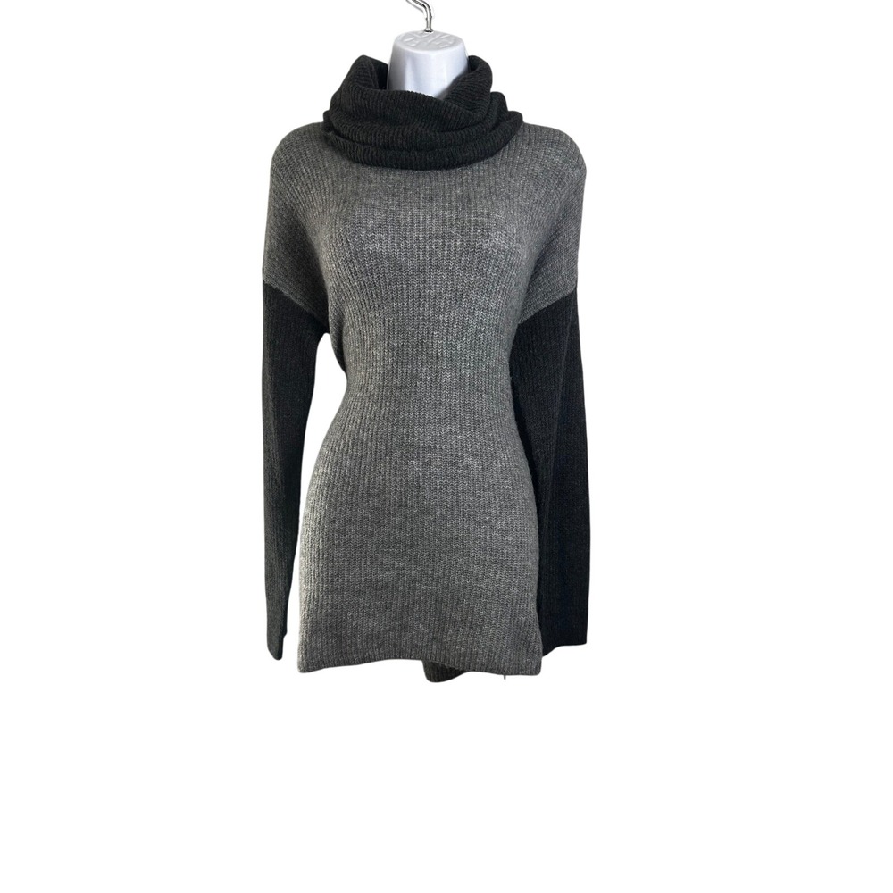 Cynthia Rowley Gray Merino Wool Blend Cowl Neck Colorblock Tunic Sweater Medium